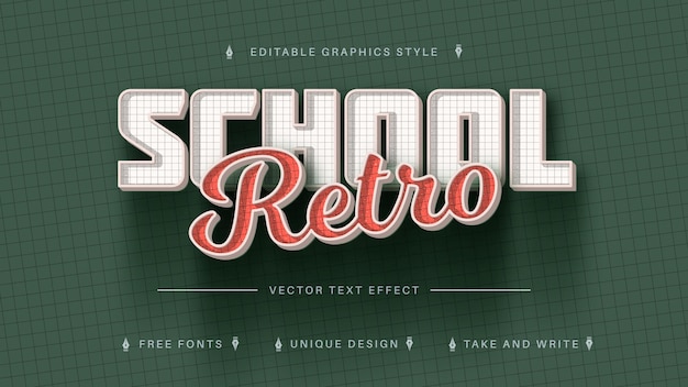 Vector retro school bewerkbare teksteffect lettertypestijl