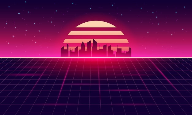 Retro SciFi Background Futuristic Grid landscape 90's