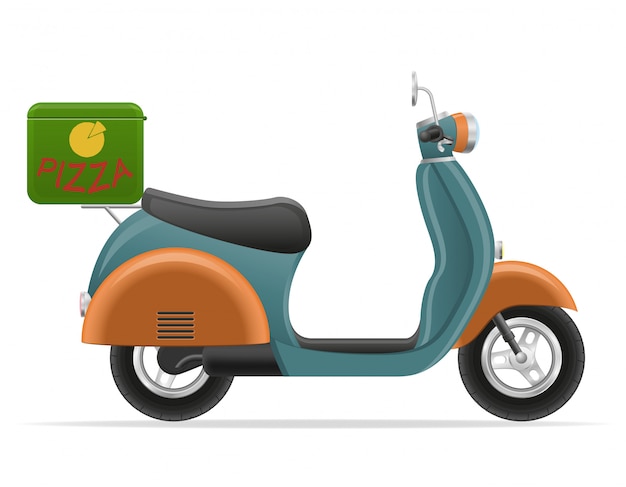 Ретро скутер для доставки пиццы векторная иллюстрация