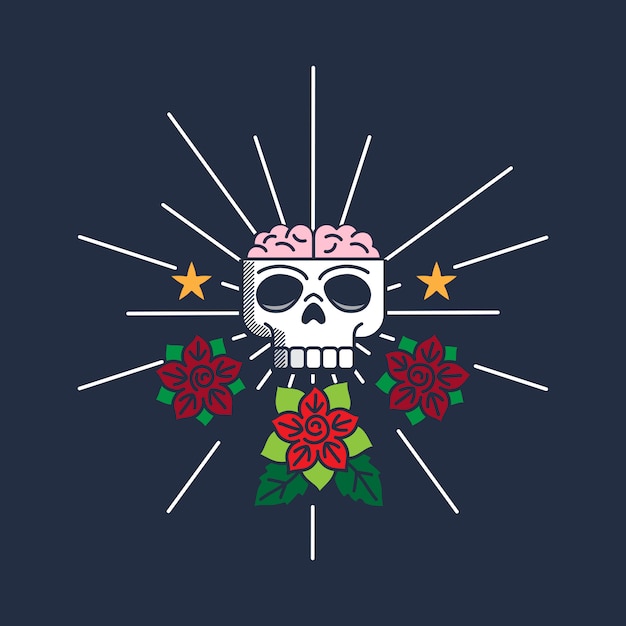 Vector retro scull en rozen labelontwerp