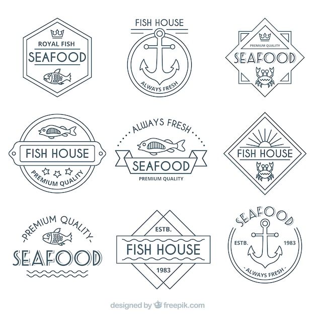 retro seafood badges