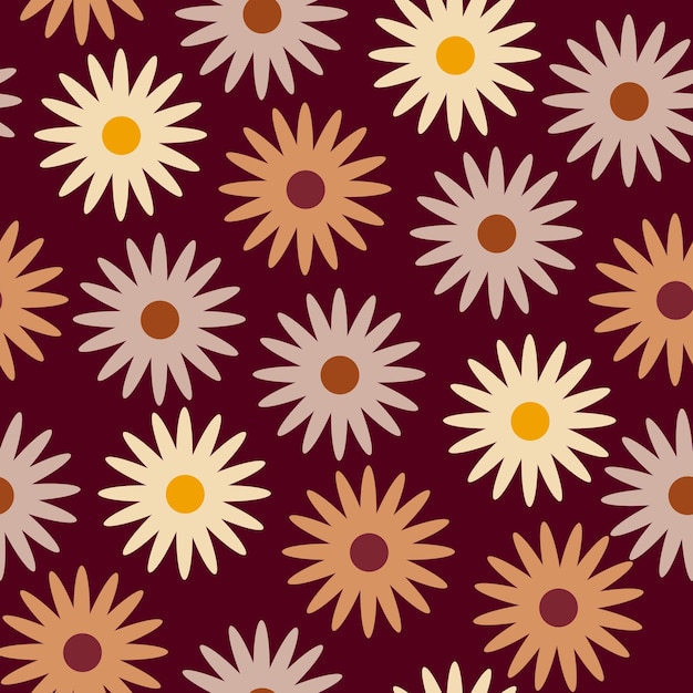 Retro seamless pattern with flowers in 60s style