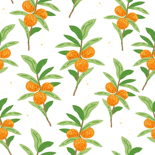 Vector retro seamless pattern with orange branch pattern