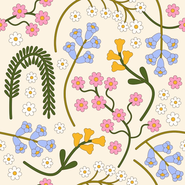 Vector retro seamless pattern with plants