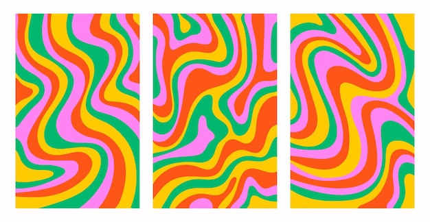 Retro set colorful psychedelic vertical backgrounds in style 70s 80s Trendy abstract waves