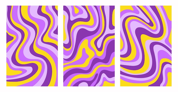 レトロなスタイル70年代のカラフルなサイケデリックスの垂直背景を設定トレンディな抽象的な手描きの波