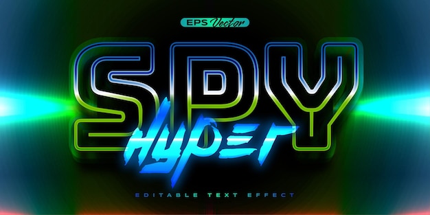 Vector retro shiny y2k editable text effect spy hyper