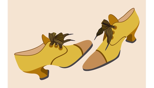 Ретро туфли с украшением Винтажные туфли с маленькими элегантными каблуками и шнуровкой Вектор изолирован
