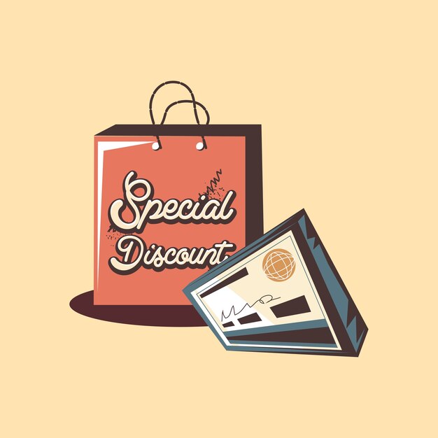 retro shopping bag special discount bank check 