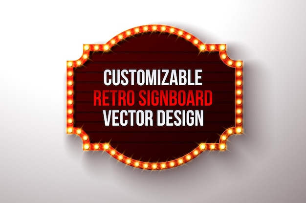 Retro Signboard of Lightbox met Vintage Bright Light Bulb Frame Billboard op een schone achtergrond