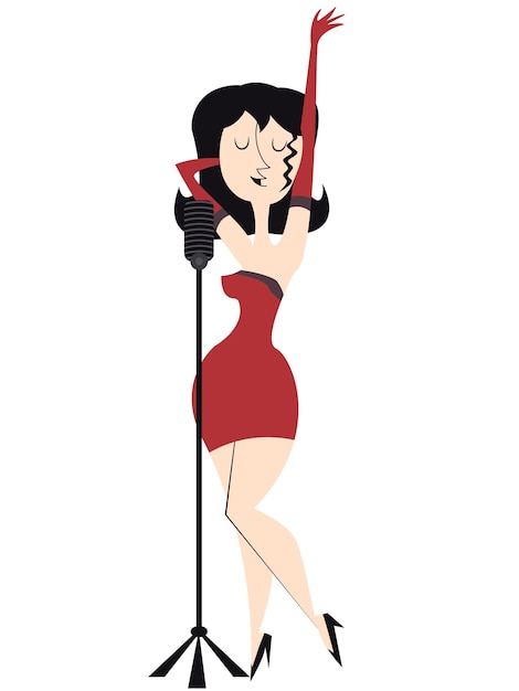 retro singer beautiful woman sings style 60s 70s 80s woman in a red dress retro style drawing