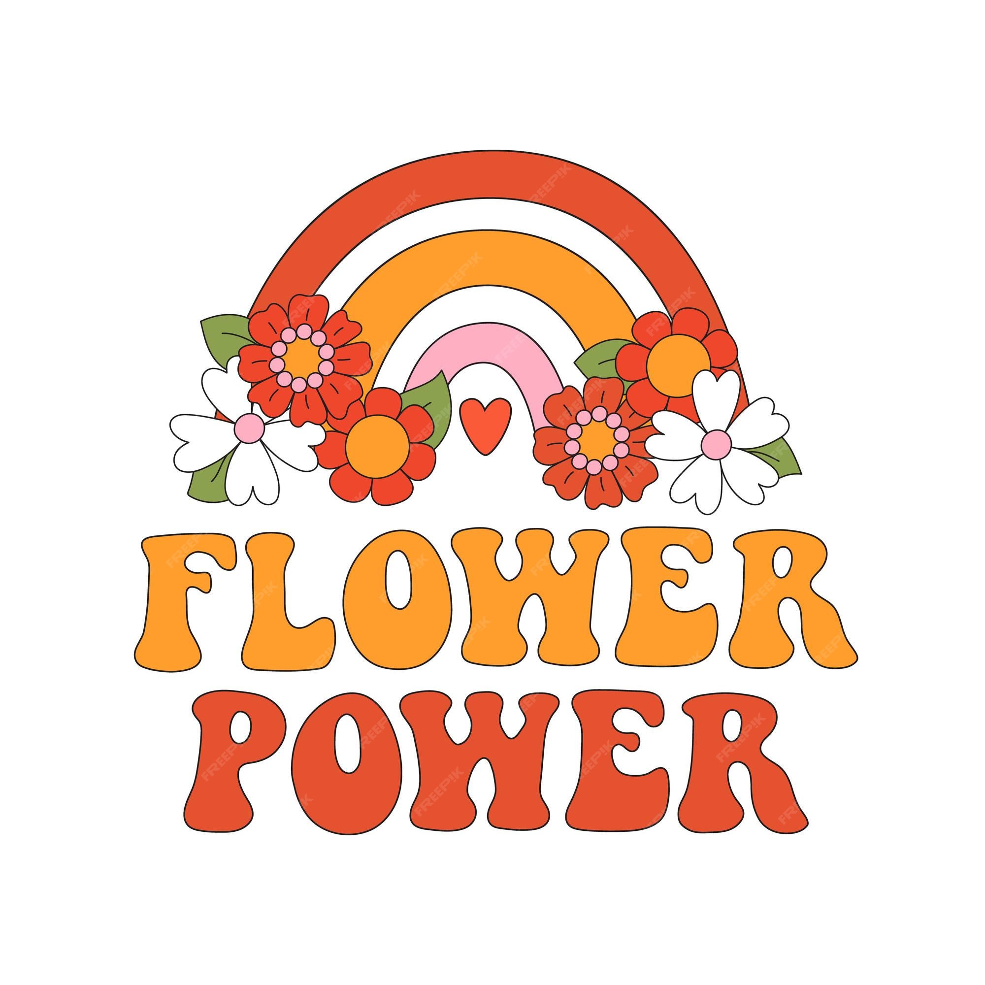 Incident, evenement envelop Volwassenheid Retro slogan flower power met regenboog en hippie bloemen in vintage stijl  | Premium Vector