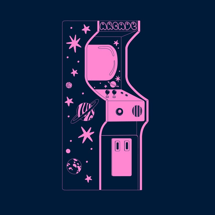 Vector retro slot game machine vintage arcade games old entertainment technology for gamers players gambling club with retrowave videogame playing equipment monochrome flat isolated vector illustration