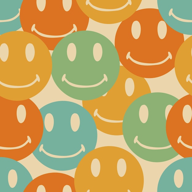 Vector retro smile 70s seamless pattern