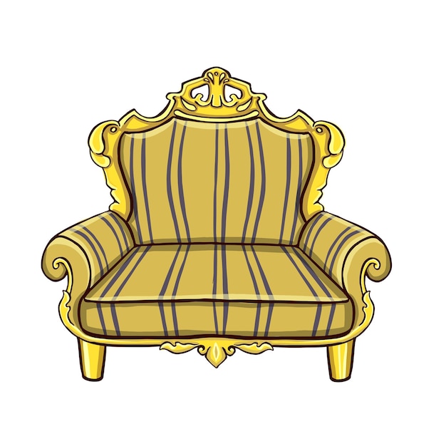 Retro sofa yellow sofa in stripes illustration