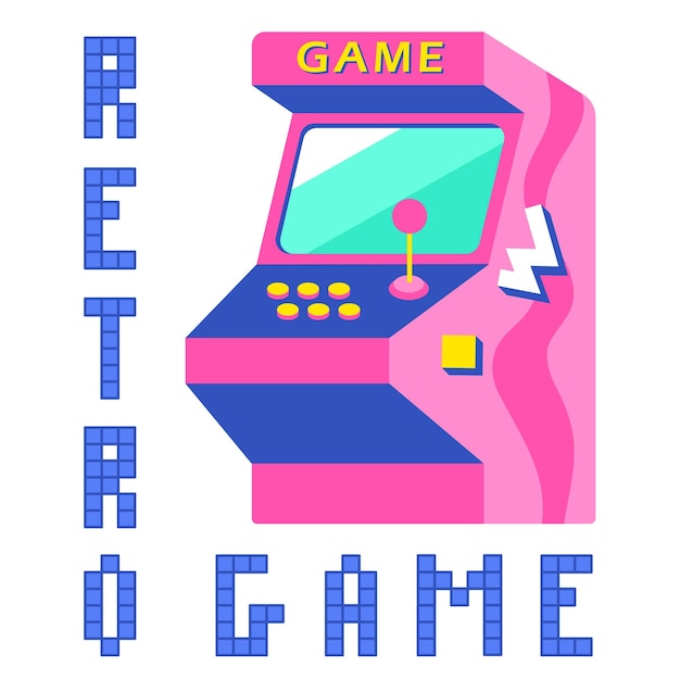 Retro spel van de jaren 90, 80. Arcade gokautomaat. 8 bit retrogolf. Nostalgie naar de kindertijd