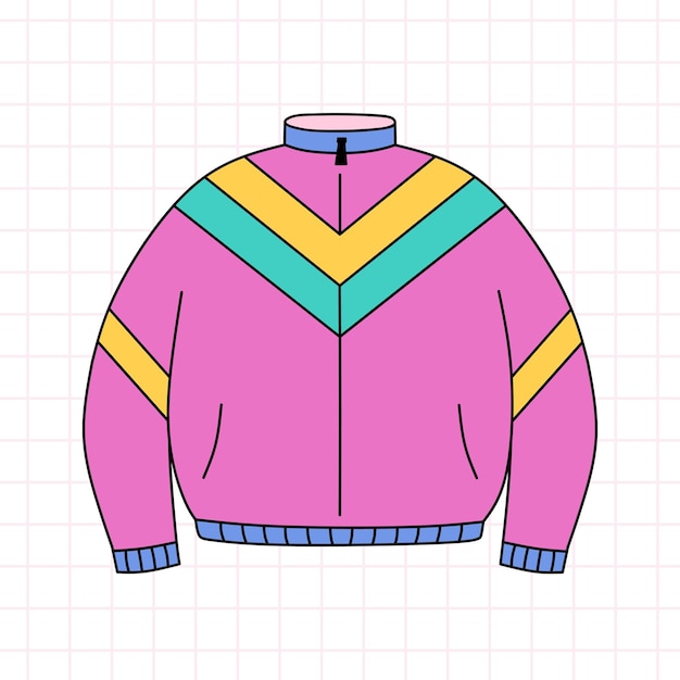 Vector retro sport jacket in the style of the 90s oldschool clothes nostalgia for the 1990s doodle