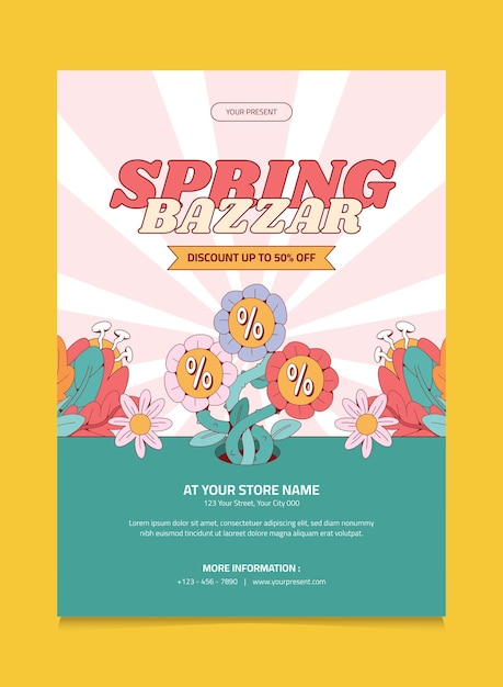 Modello di poster di progettazione del retro spring sale festival