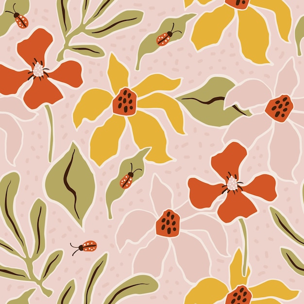 Retro spring seamless pattern with flowers