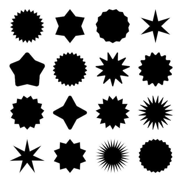 Вектор retro stars sunburst symbols vintage sunbeam icons black shopping labels sale or discount sticker quality mark special offer price tag promotional badge vector illustration