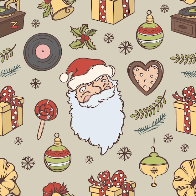 RETRO STEMMING KERSTMIS Santa glimlacht naadloze patroon vector