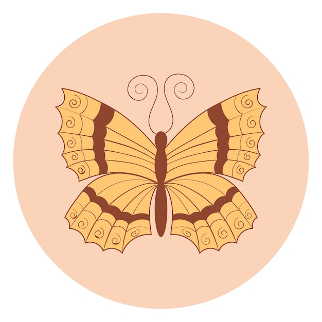 Ретро-наклейка-бабочка со старинными цветами, вписанными в форму круга в стиле хиппи, 1970 г.