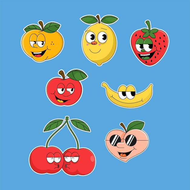 Retro sticker set fruit vector design