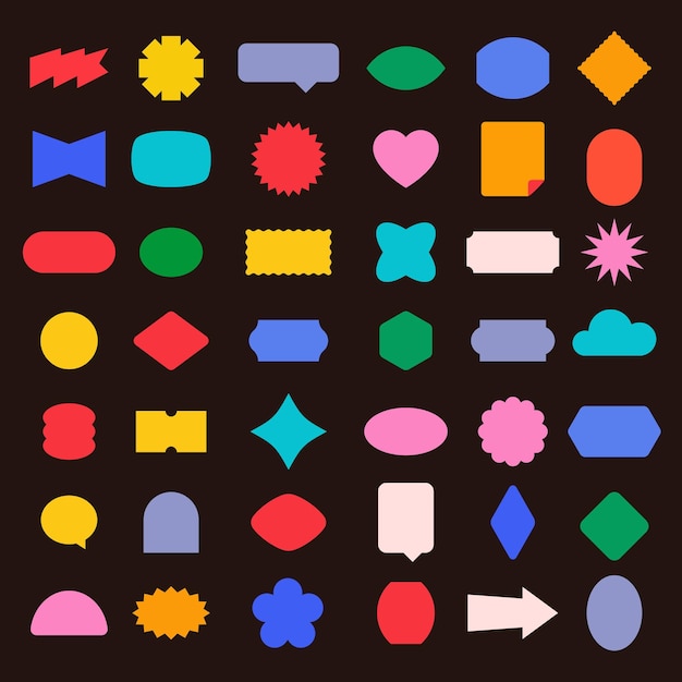 Vector retro stickers sjablonen instellen kleurrijke vormen collectie van blanco etiketten met kopie ruimte trendy patches en banners testmodellen bundel geïsoleerd