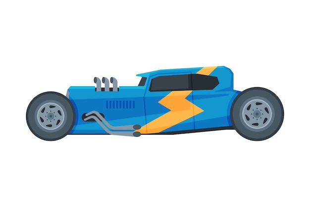 Retro stijl blauwe auto oude racing sport auto vector illustratie op witte achtergrond