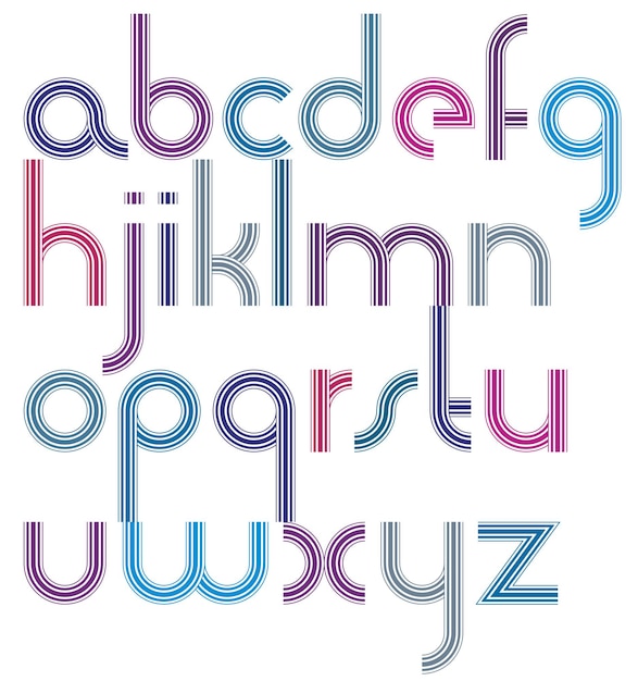 Retro-stijl streep trendy elegant lettertype, lichte versie, geometrische letters vector alfabet. Kleine letters ingesteld. Vector.