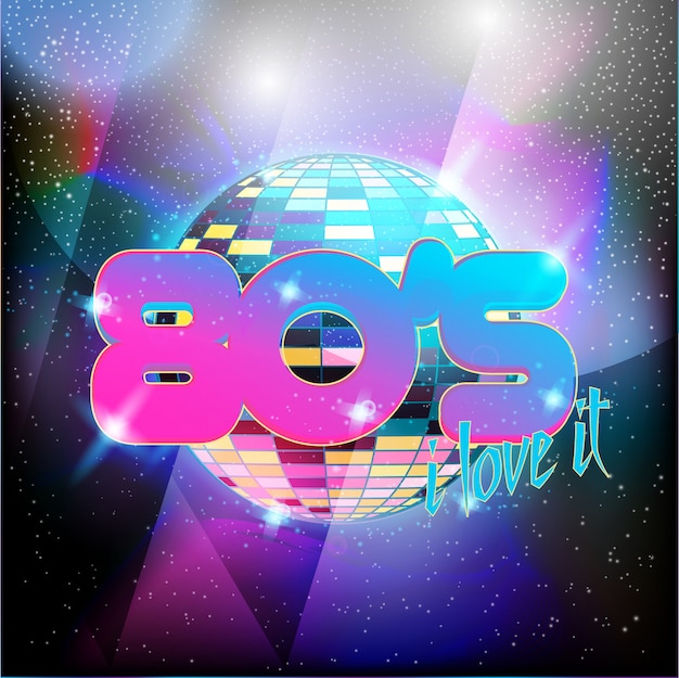 Retro style 80s disco design neon