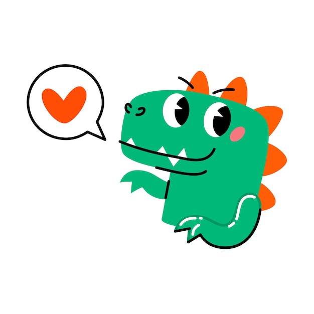 Vector retro style cartoon character with speech bubble trendy abstract colourful sticker dino love