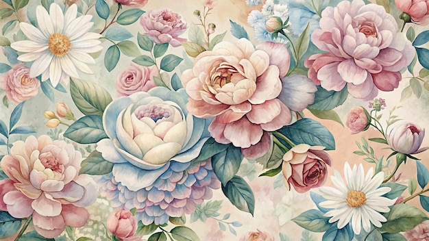 Retro style floral watercolor background