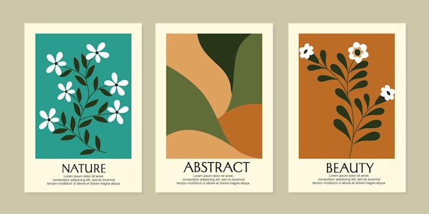 Шаблон стены листвы в стиле ретро. коллекция абстрактных рисованной листьев. ботанический плакат