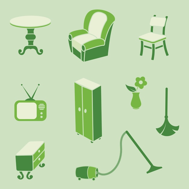 Retro style furniture theme collection set