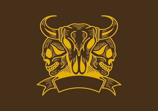 Retro style illustration of a bull head and skull