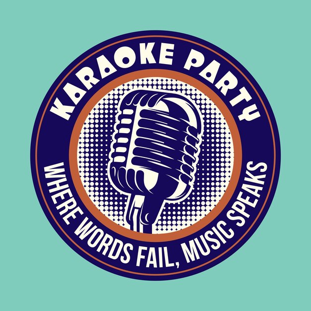 Retro style music emblem with microphone for karaoke party Vector illustration