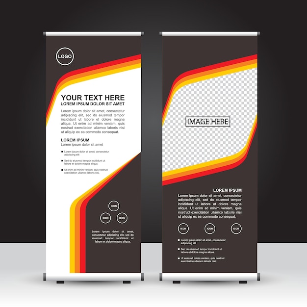 Retro style Roll Up Banner template Black red and orange color combination Standing banner design