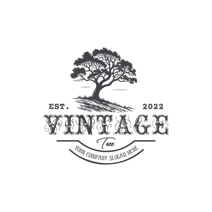 Vector retro style tree silhouette logo template
