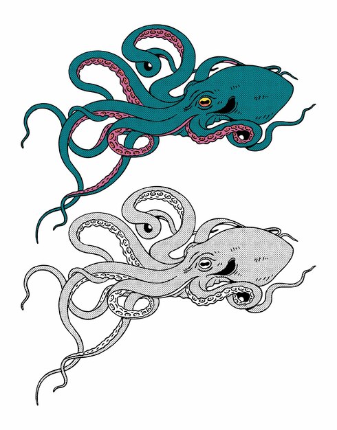 Retro style vector octopus illustration