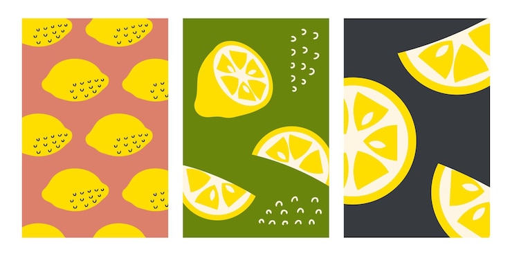 Vector retro style vector vertical posters set with lemons perfect background template for banner card label sale hand drawn illustration