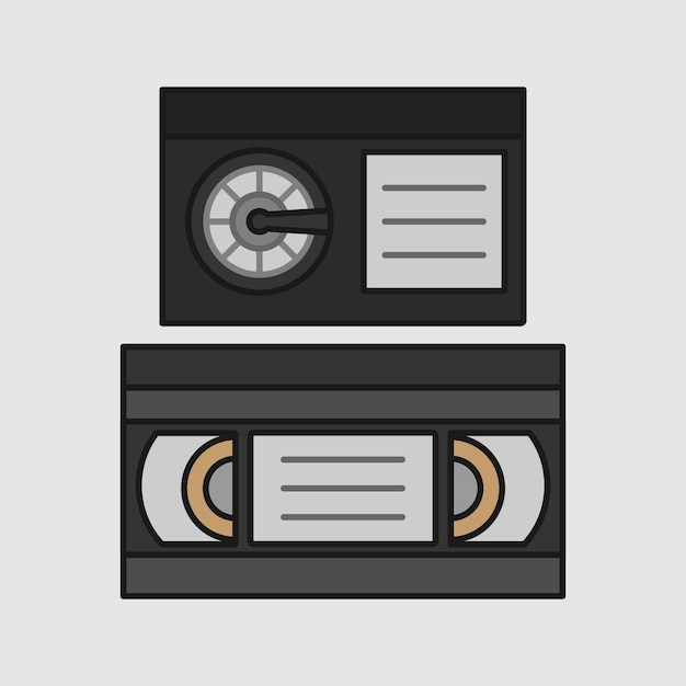 Вектор Ретро-стиль vhs и betamax видеокассеты плоские иконки ретро-технологии 90-е 80-е ностальгические воспоминания