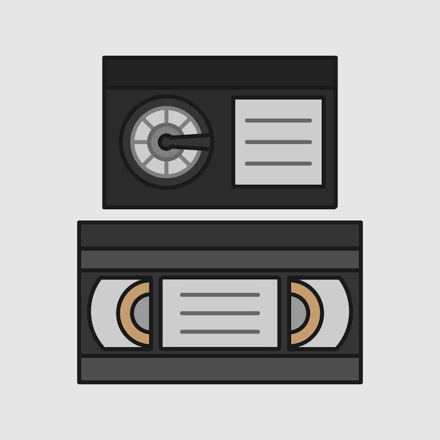 Vector retro style vhs and betamax video cassette tape flat icons retro tech 90s 80s nostalgia memories