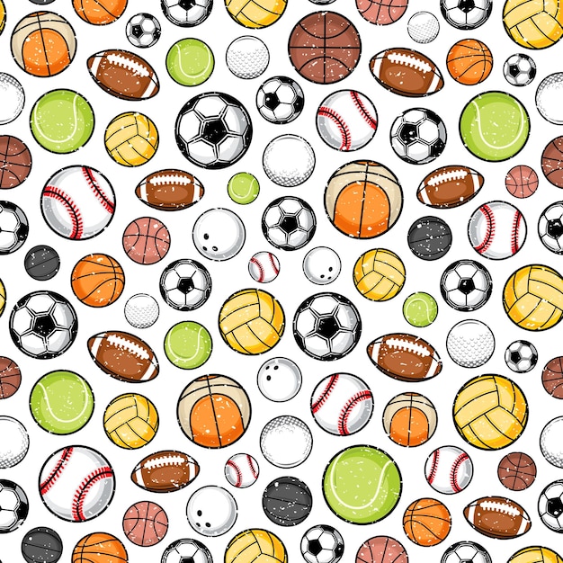Вектор Красочные спортивные мячи в стиле ретро бесшовные модели