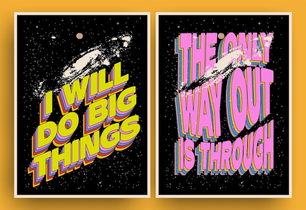 Vector retro styled motivational posters or cads design template with inspirational sayings or quotes