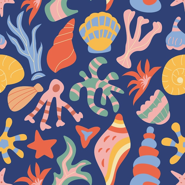 Retro summer pattern with groovy Vintage elements