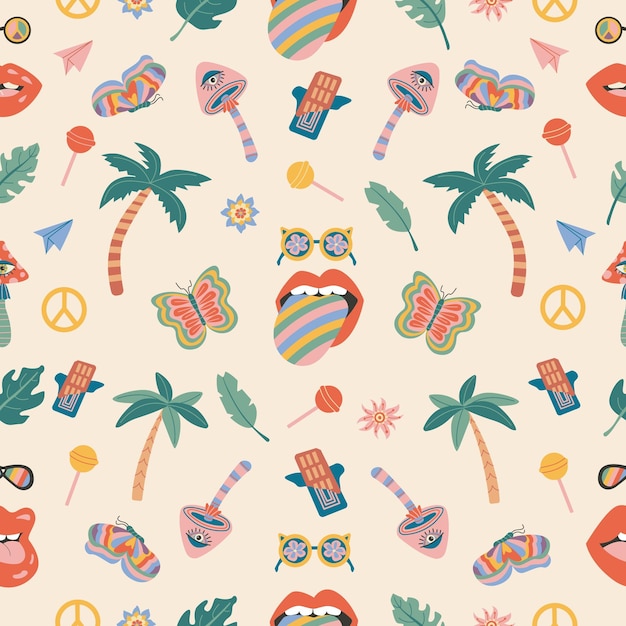 Retro summer pattern with marine theme sea shells