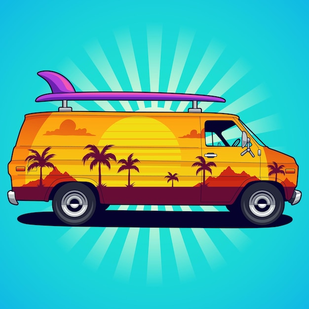 Vector retro summer van car