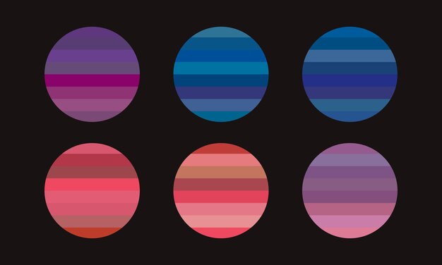 Retro sunset, abstract 80s style grunge striped sunsets. Vintage colorful striped circles