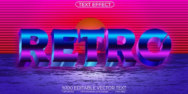 Retro sunset abstract background and blue and purple retro editable and scalable vector text effect